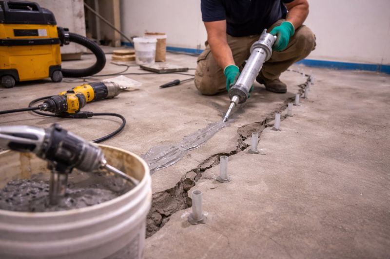 Cracked Basement Floor Repair in Troy, OH