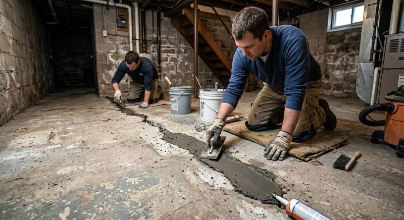 Cracked Basement Floor Repair in Troy, OH